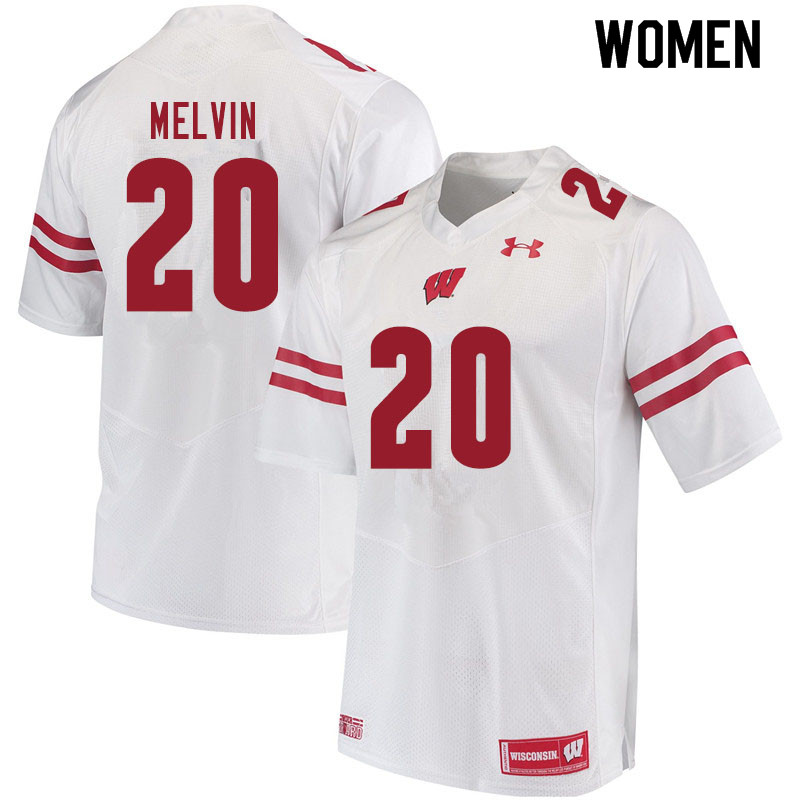 Women #20 Semar Melvin Wisconsin Badgers College Football Jerseys Sale-White